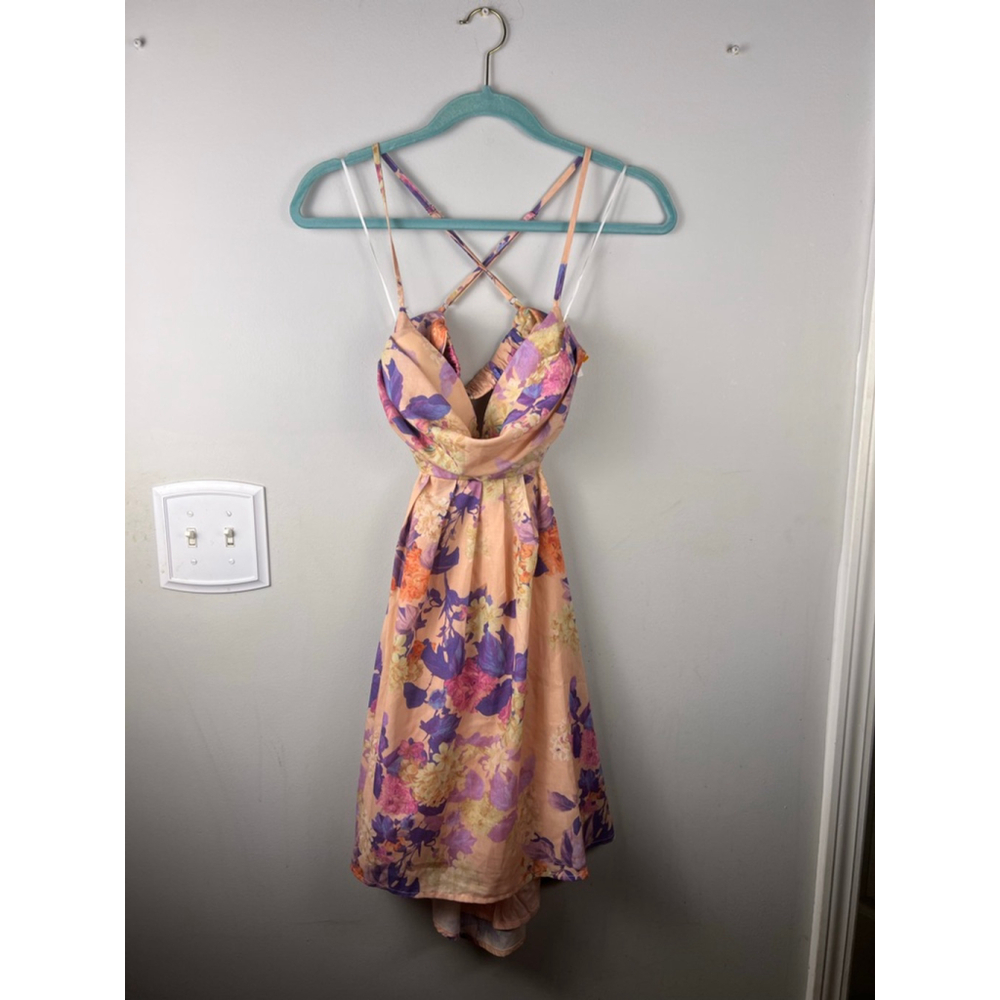 Hello Molly Pink Purple Floral Cutout Mini Dress Strappy Back US 6 NWT Romantic - Picture 2 of 6